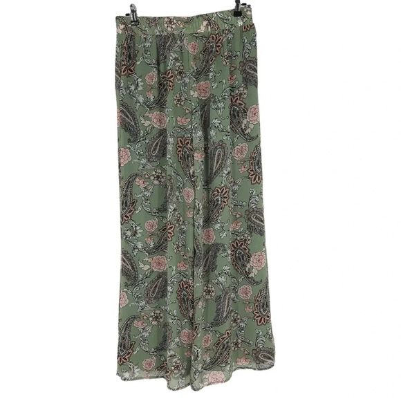Cato Palazzo Pants Green Floral Paisley High Rise Pull On Stretch Waist - Picture 4 of 7